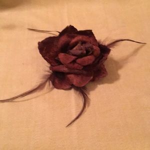 Brown velour and feather ponytail or pin